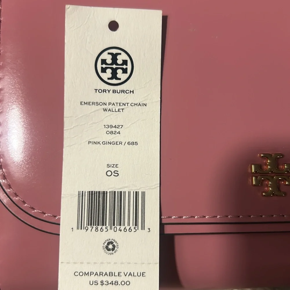 NWT‎ EMERSON PATENT CHAIN WALLET Tory Burch Pink Leather Women's Bag